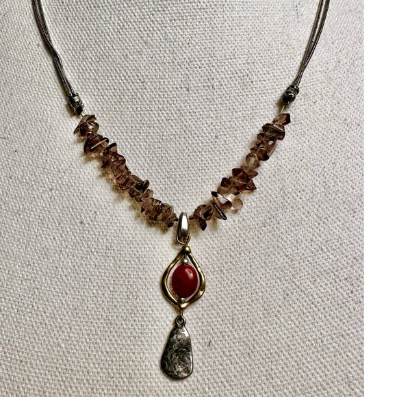 Vintage Chico's Quartz Carnelian adjustable necklace - Picture 1 of 4